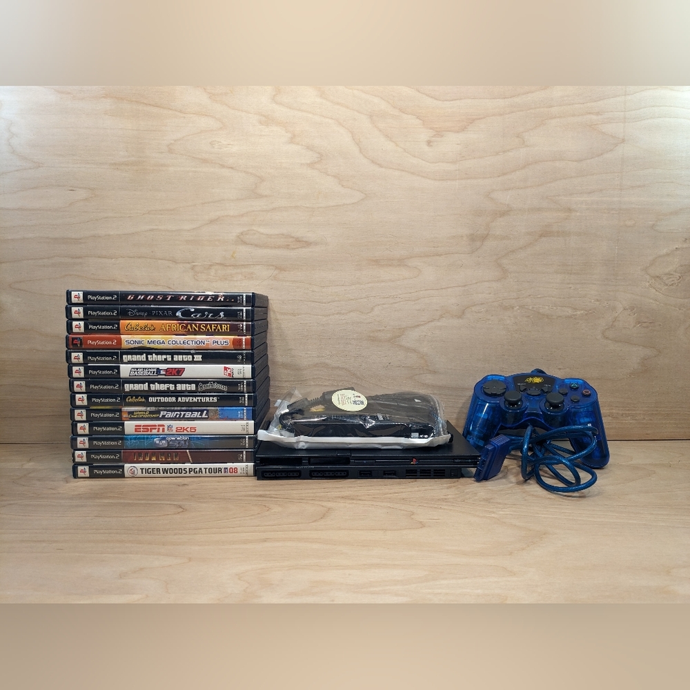 Playstation 2 Slim Console In Black Bundle With 1 Controller And 13 Games